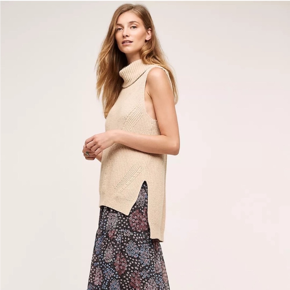 Anthropologie Angel Of The North Turtleneck Sweater Tank Tunic Split Hem XS